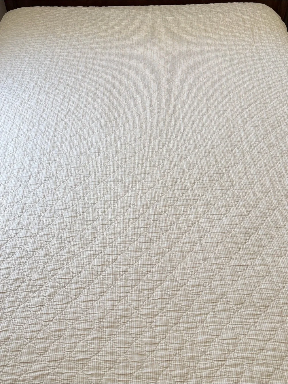 Neutral Beige White 100% Cotton Twin Quilt 62x86